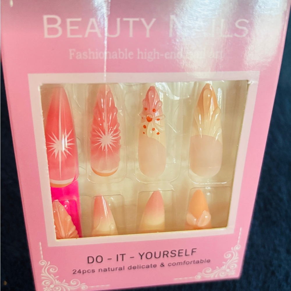 Orange Stiletto Press On Nails 3D citrus nails Vacation Beach Nails 24pc Nail